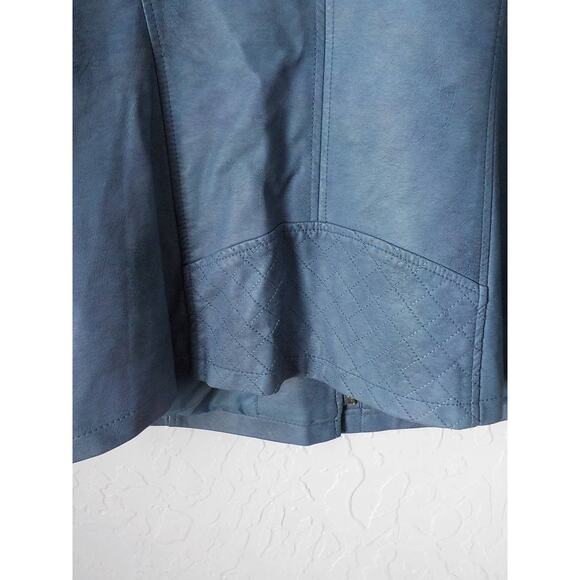 Alfani Blue Motto Jacket Faux Leather Mid Length Zip Pockets Women size 0X (12) - Picture 6 of 10